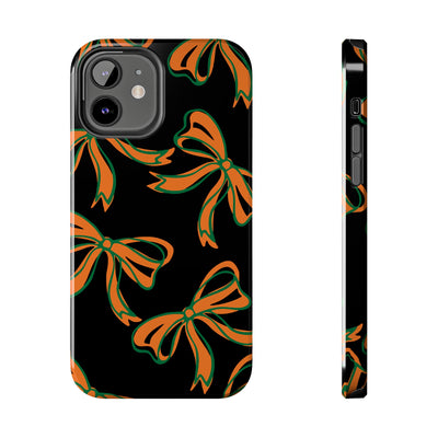 Trendy Bow Phone Case, Bed Party Bow Iphone case, Bow Phone Case, - Miami Hurricanes, 305, Miami, Orange and Green
