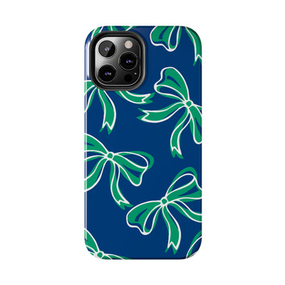 Trendy Bow Phone Case, Bed Party Bow Iphone case, Bow Phone Case, - FGCU, Blue and Green, Florida Gulf Coast