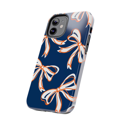 Trendy Bow Phone Case, Bed Party Bow Iphone case, Bow Phone Case, Bow Gifts - Syracuse, Auburn, Illinois, Bucknell, UVA, Navy & Orange