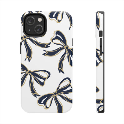 Trendy Bow Phone Case, Bed Party Bow Iphone case, Bow Phone Case, College Case, Bow Gifts, Navy and Gold, GW University, Bow Aesthetic