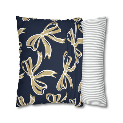 Trendy Bow College Pillow Cover - Dorm Pillow, Graduation Gift, Bed Party Gift, Acceptance Gift, College Gift, GW University, Navy & Gold