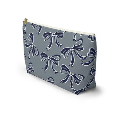 Trendy Bow Makeup Bag - Graduation Gift, Bed Party Gift, Acceptance Gift, College Gift, Monmouth, UConn, Huskies, navy & white,navy and grey