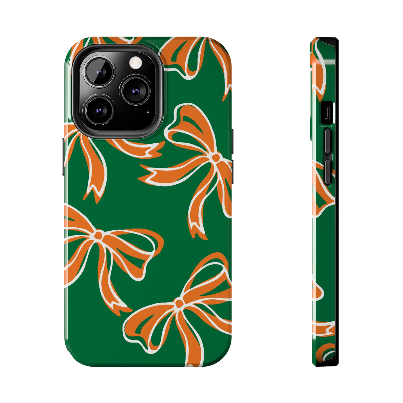 Trendy Bow Phone Case, Bed Party Bow Iphone case, Bow Phone Case, - Miami Hurricanes, 305, Miami, Orange and Green