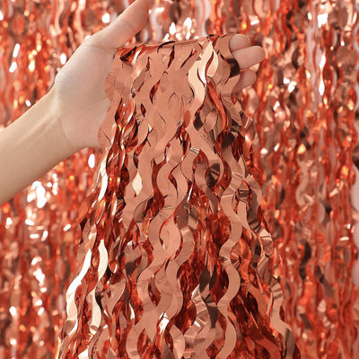 Wavy Rose Gold Fringe Curtain - 3.3 ft x 6.6 Feet, Pack of 3 | Rose Gold Party Decorations,Rose Gold Streamers,Rose Gold Tinsel Streamers for Birthday Backdrop