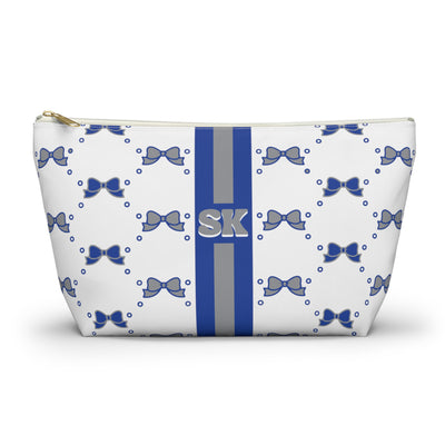 Custom Initial Personalized Bow Makeup Bag - Custom Initial, Makeup Bag, Blue and Grey, Buffalo Bulls, Personalized, Bow Aesthetic