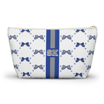 Custom Initial Personalized Bow Makeup Bag - Custom Initial, Makeup Bag, Blue and Grey, Buffalo Bulls, Personalized, Bow Aesthetic