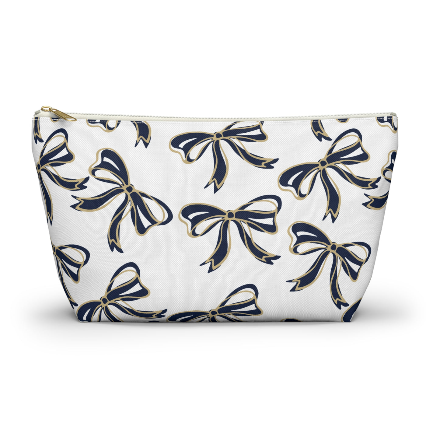 Trendy Bow Makeup Bag - Graduation Gift, Bed Party Gift, Acceptance Gift, College Gift, Navy and Gold, GW University, Bow Aesthetic