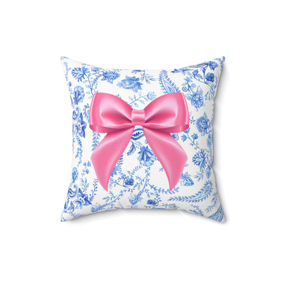 Blue & White Floral Chinoiserie Aesthetic with Pink Bow