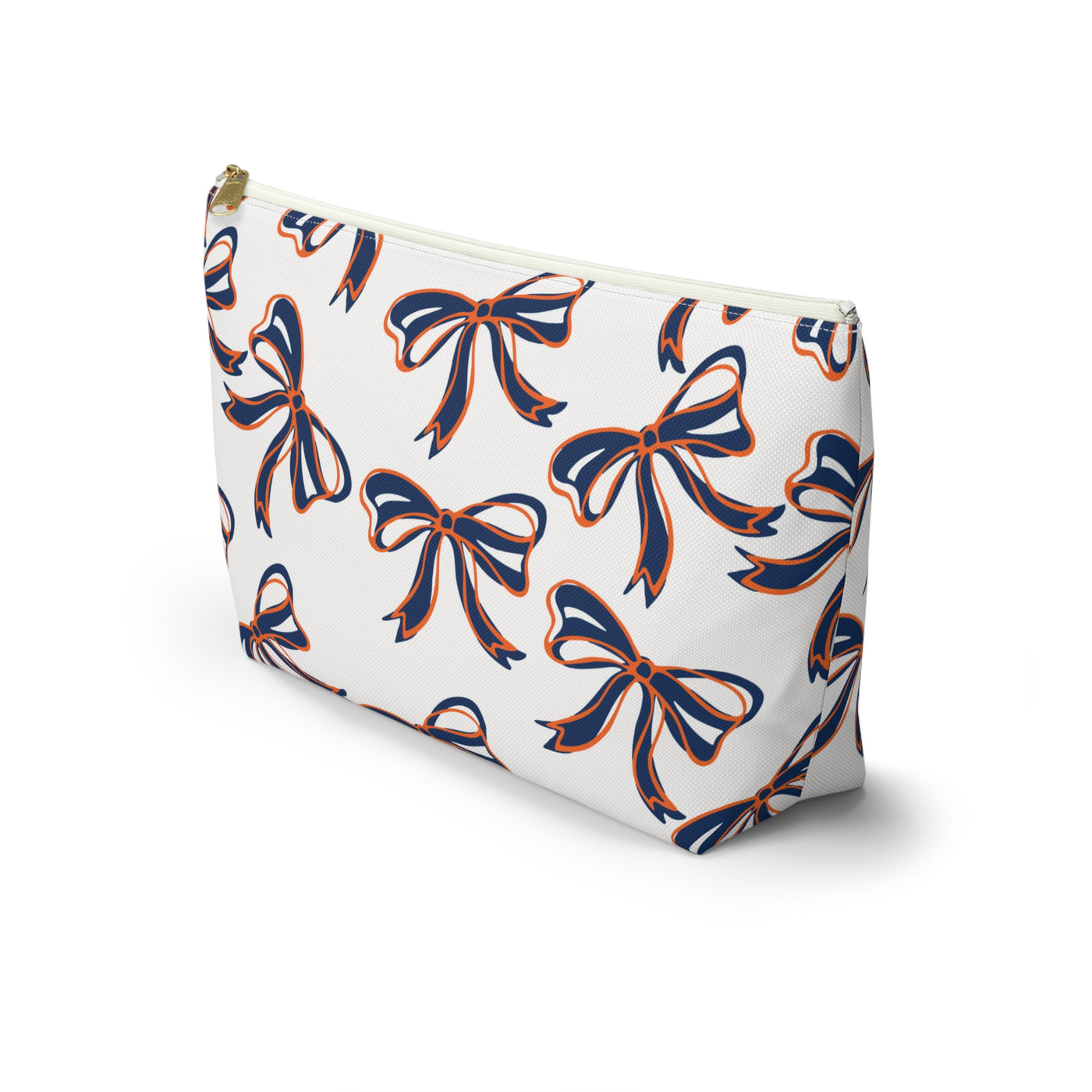 Trendy Bed Party Bow Makeup Bags - Navy & Orange, Bows, Navy Bow, Orange Bow, Bow Gift, Bows - Syracuse, UVA, Bucknell, Auburn