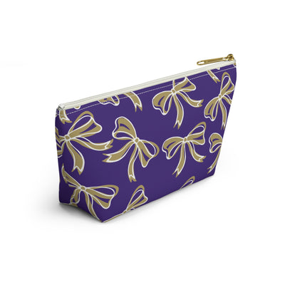 Trendy Bow Makeup Bag - Graduation Gift, Bed Party Gift, Acceptance Gift, College Gift, Purple and Gold, JMU Dukes, James Madison