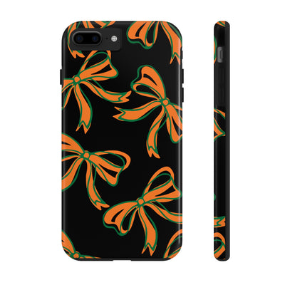 Trendy Bow Phone Case, Bed Party Bow Iphone case, Bow Phone Case, - Miami Hurricanes, 305, Miami, Orange and Green