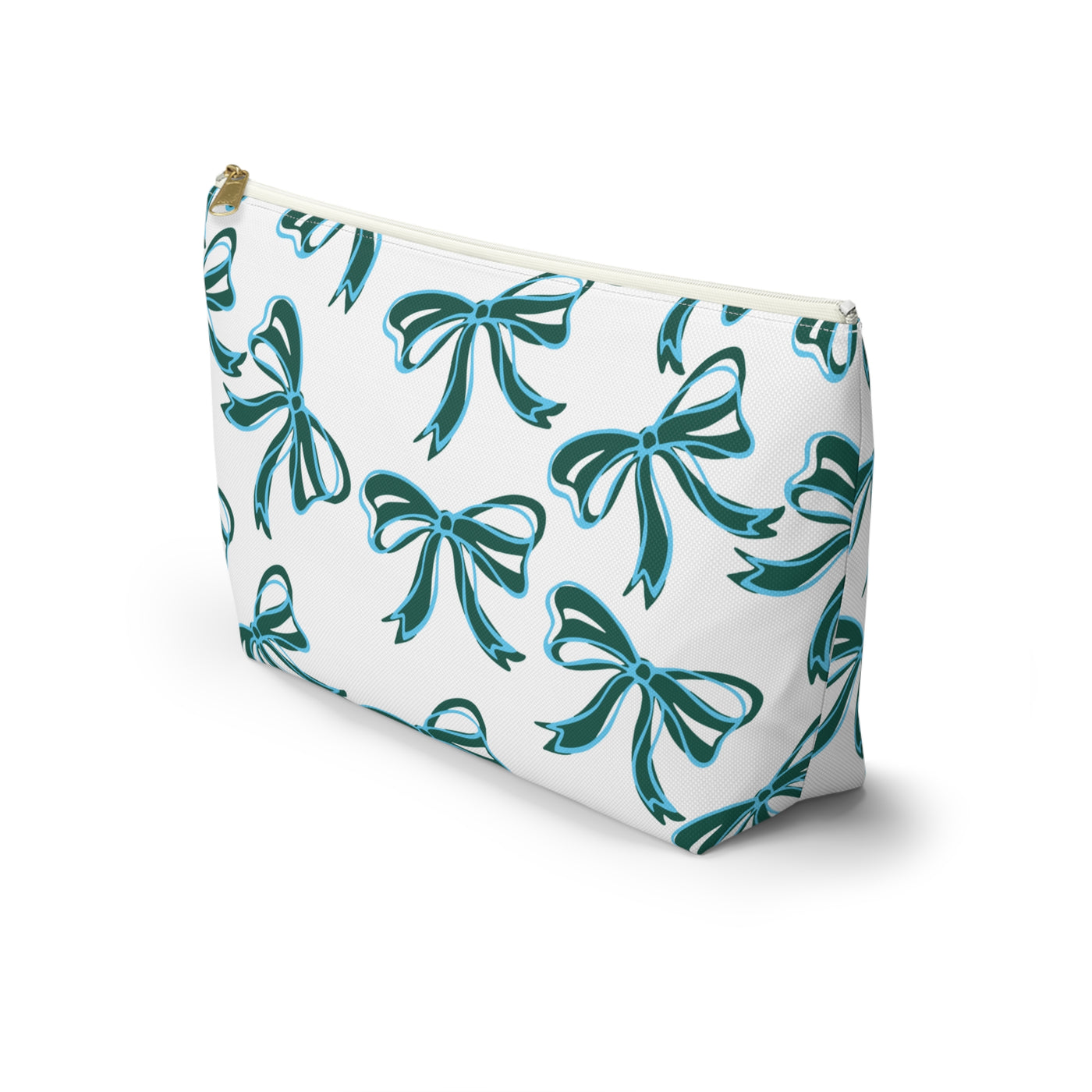 Trendy Bow Makeup Bag - Graduation Gift, Bed Party Gift, Acceptance Gift, College Gift, Tulane, Blue and Green