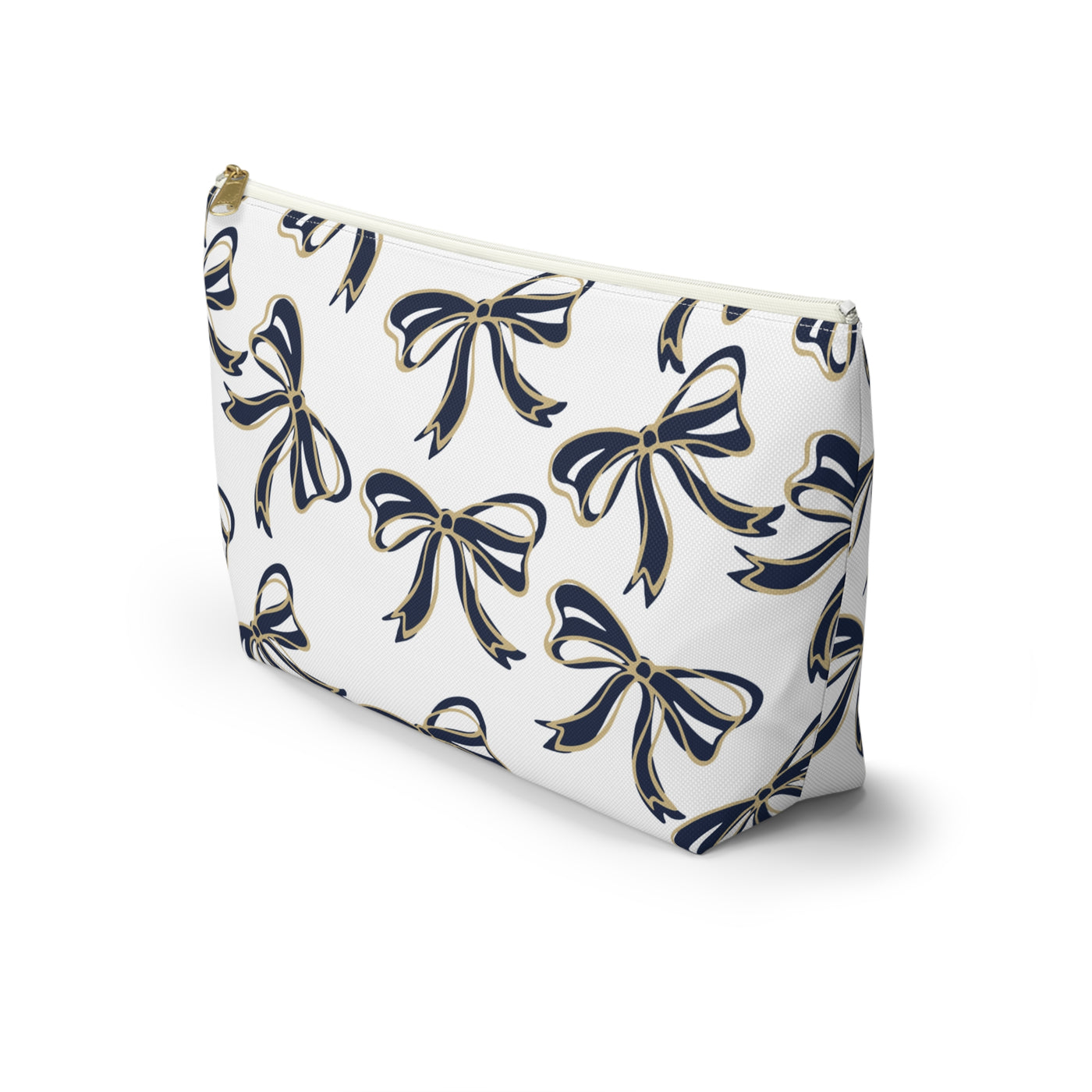 Trendy Bow Makeup Bag - Graduation Gift, Bed Party Gift, Acceptance Gift, College Gift, Navy and Gold, GW University, Bow Aesthetic