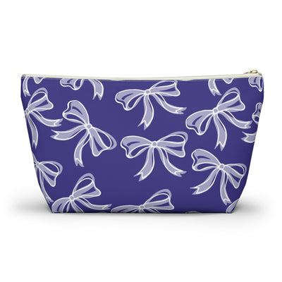 Trendy Bow Makeup Bag - Graduation Gift, Bed Party Gift, Acceptance Gift, College Gift, Northwestern, High Point, Purple and White, NYU