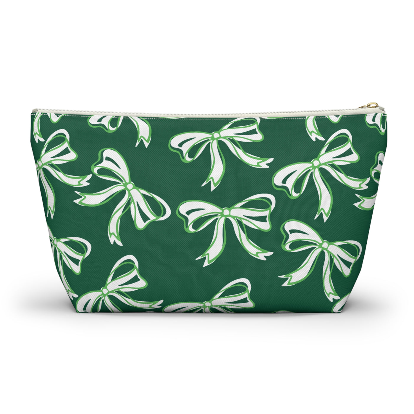 Trendy Bow Makeup Bag - Graduation Gift, Bed Party Gift, Acceptance Gift, College Gift, Binghamton Bearcats, BING, green and white