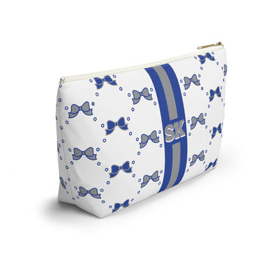 Custom Initial Personalized Bow Makeup Bag - Custom Initial, Makeup Bag, Blue and Grey, Buffalo Bulls, Personalized, Bow Aesthetic