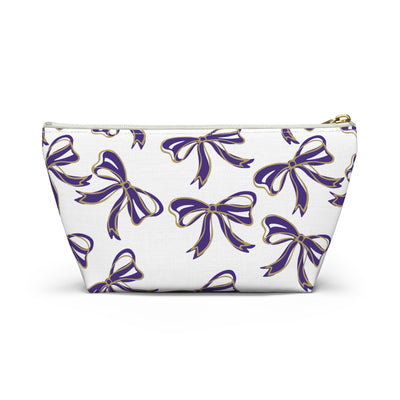 Trendy Bow Makeup Bag - Graduation Gift, Bed Party Gift, Acceptance Gift, College Gift, Purple and Gold, JMU Dukes, James Madison