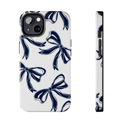 Trendy Bow Phone Case, Bed Party Bow Iphone case, Bow Phone Case, - Monmouth, UConn, Huskies, navy and white, navy and grey