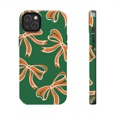 Trendy Bow Phone Case, Bed Party Bow Iphone case, Bow Phone Case, - Miami Hurricanes, 305, Miami, Orange and Green