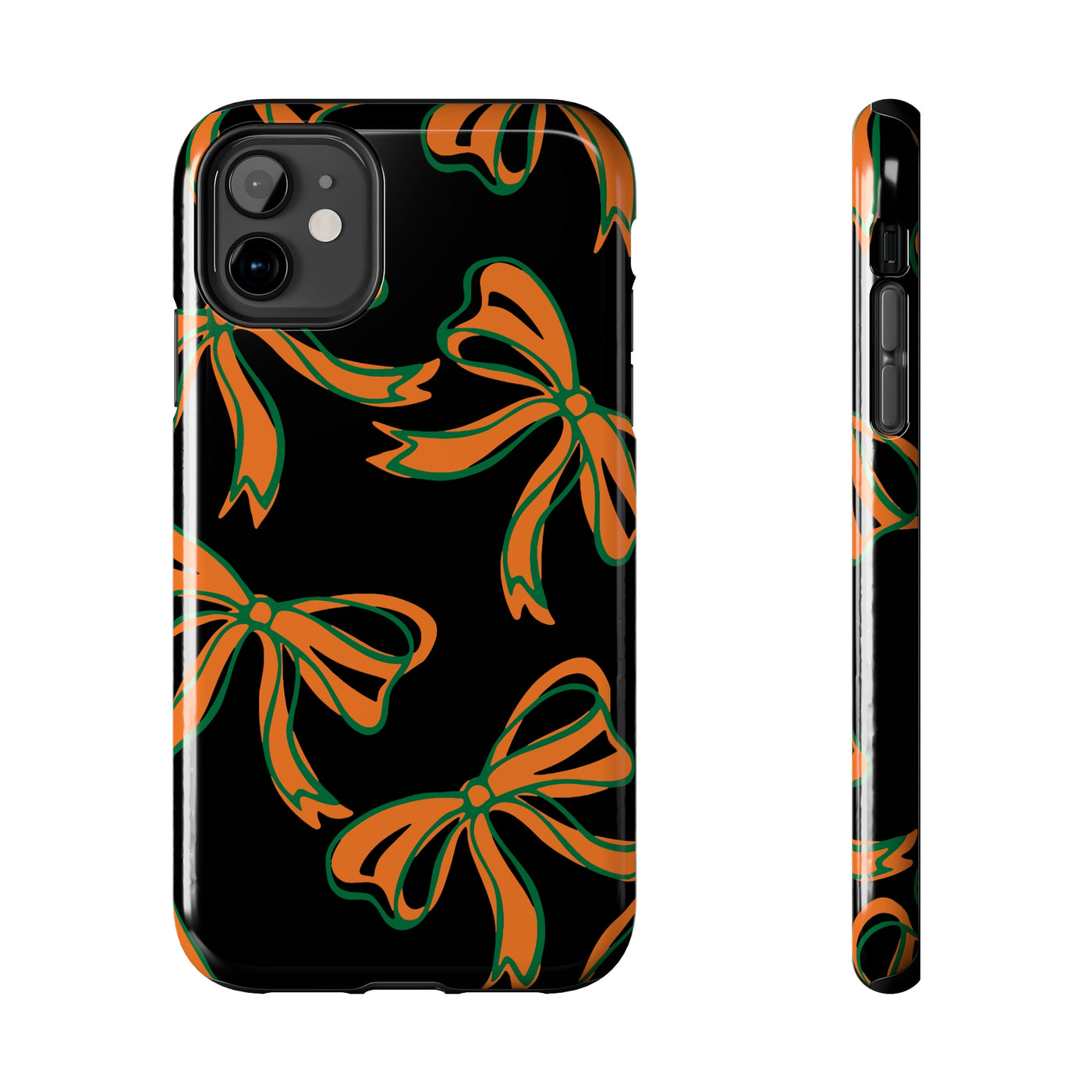 Trendy Bow Phone Case, Bed Party Bow Iphone case, Bow Phone Case, - Miami Hurricanes, 305, Miami, Orange and Green