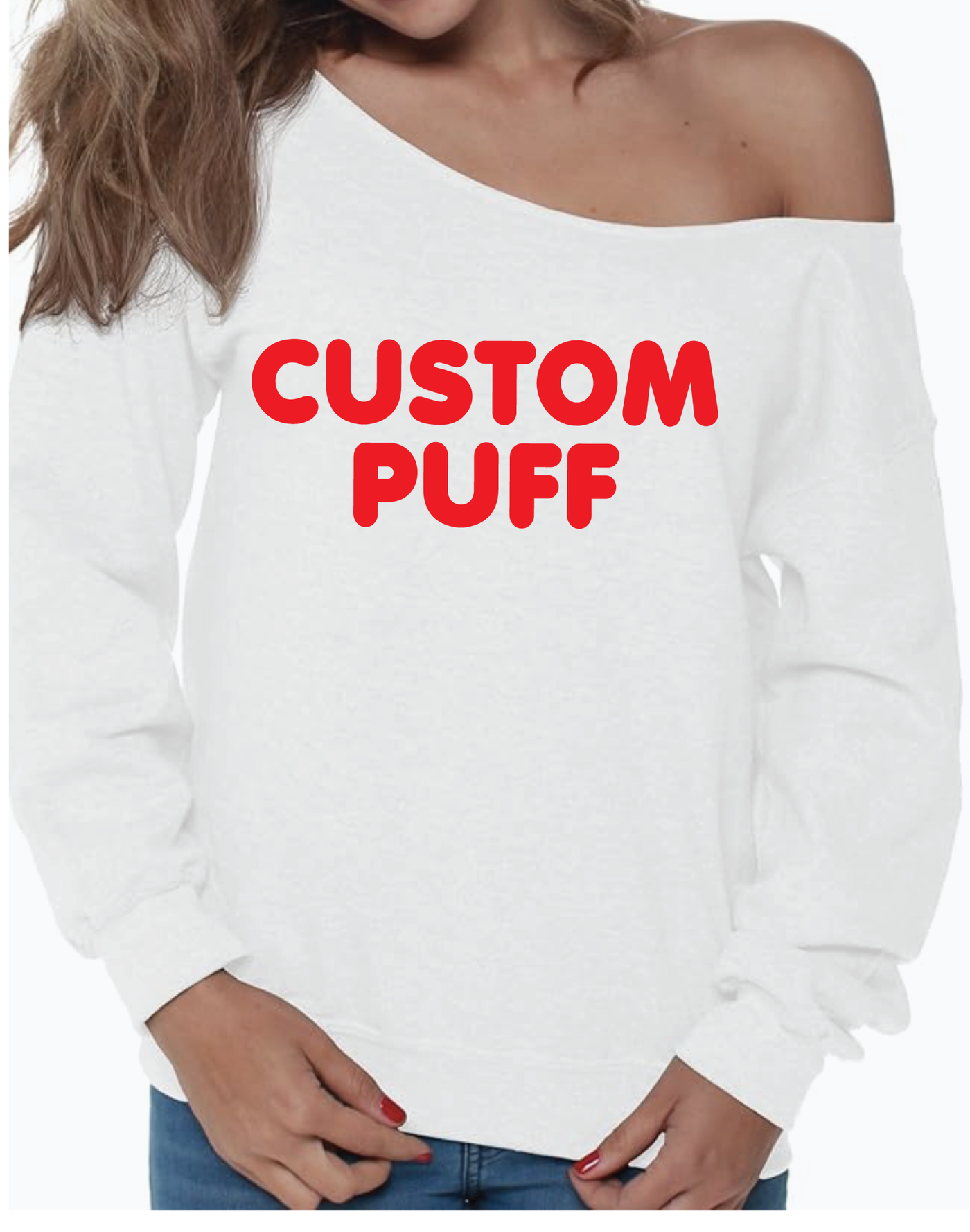 Customize Your Own Puffy Off the Shoulder College Crewneck