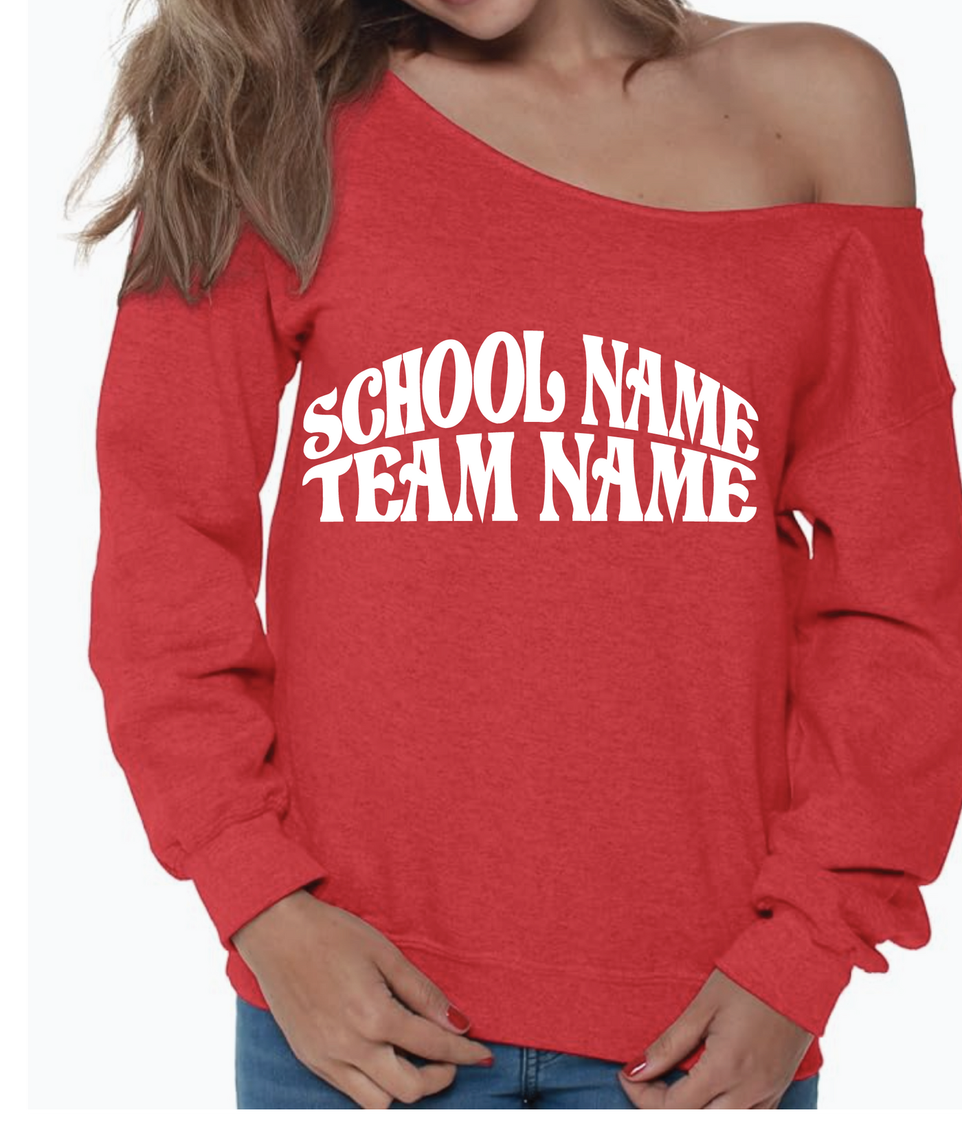 Customize Your Own Off the Shoulder College Game Day Crewneck