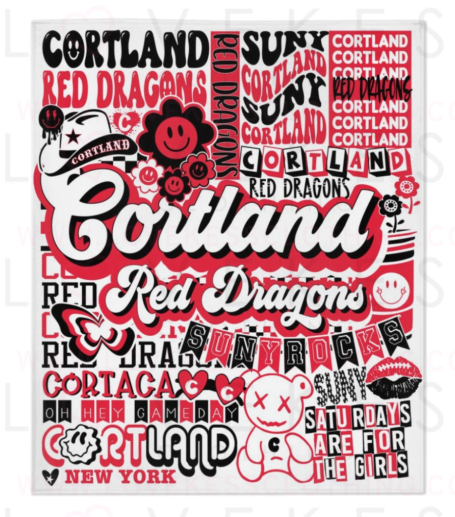 Cortland Red Dragons Y2K College Blanket