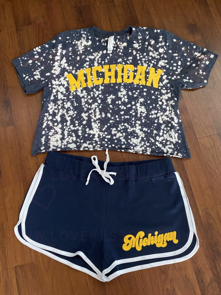 Tailgate Ready Cropped Bleached Tee/Shorts Gift Set - lovekess - clothing
