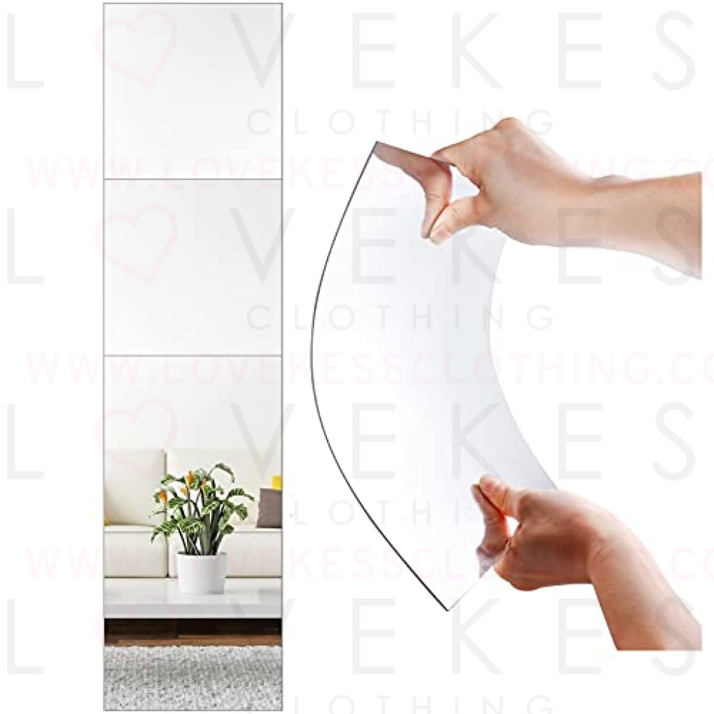 SLDIYWOW Acrylic Full Length Wall Mirror Tiles, 12 Inch x 4Pcs Flexible Plastic Mirror Sheets Full Length Mirror Wall Mounted Frameless Full Body Mirror Tiles for Bedroom, Home Gym, Home Wall Decor