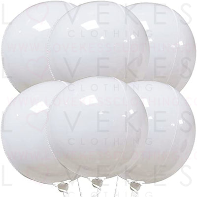Large, Metallic White Balloons Mylar - 22 Inch, Pack of 6 | White Mylar Balloons for Wedding, Birthday Decorations | 4D Round Sphere White Foil Balloons for Halloween | Memorial Balloons for Releasing