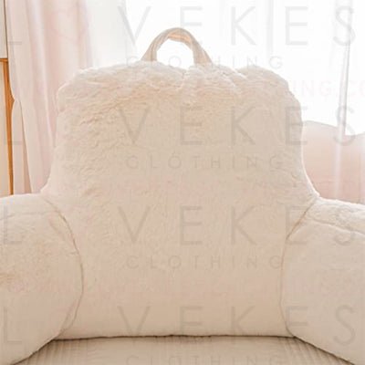A Nice Night Faux Fur Reading Pillow Bed Wedge Large Adult Children Backrest with Arms Back Support for Sitting Up in Bed / Couch for Bedrest,Ivory
