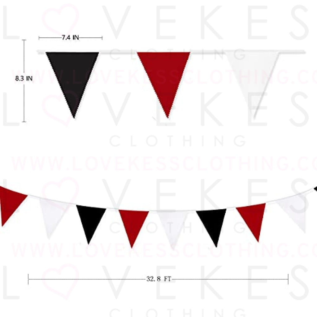 10M/32Ft Red Black White Banner Halloween Party Decorations Triangle Flag Fabric Pennant Garland Bunting for Wedding Graduation Birthday Pirate Casino Mickey Mouse Ladybug Theme Hanging Festival Decor