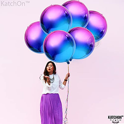 Giant, Metallic Purple Balloons 22 Inch - Pack Of 6, Purple Foil Balloons | 360 Degree Galaxy Balloons for Galaxy Party Decorations | 4D Purple and Blue Balloons for Galaxy Birthday Party Decorations