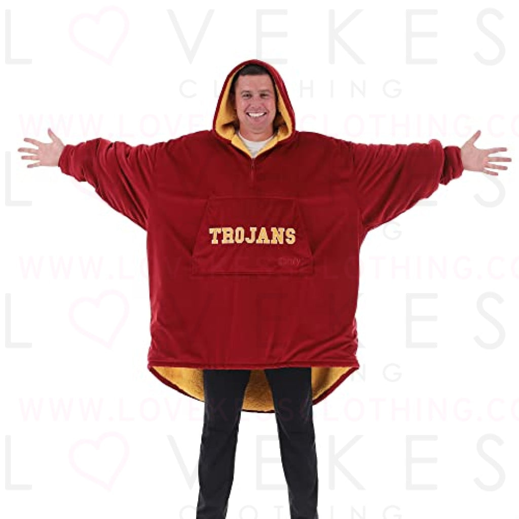 THE COMFY Original Quarter-Zip | University of Southern California Logo & Insignia | Oversized Microfiber & Sherpa Wearable Blanket with Zipper, Seen On Shark Tank, One Size Fits All