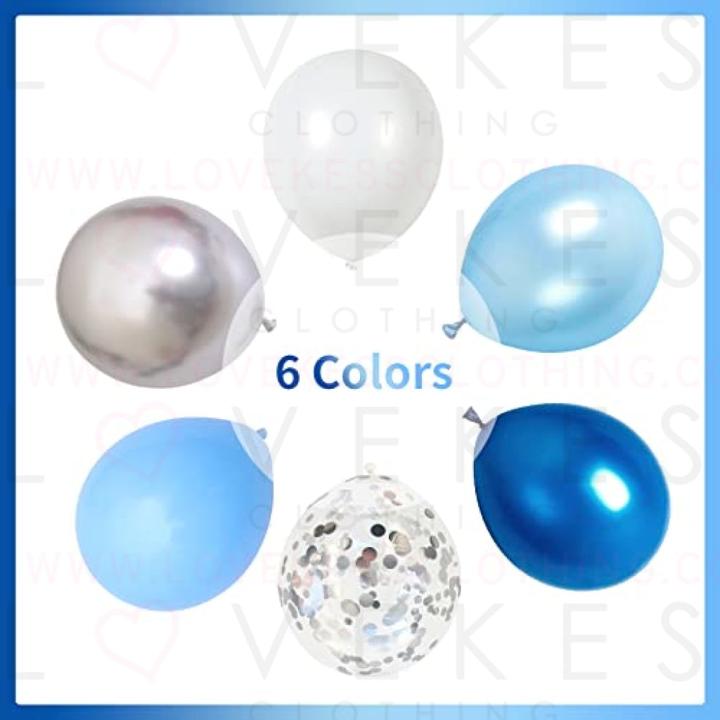 60 Pcs Blue Silver White Balloons, Pearl Royal Light Blue Matte White Chrome Silver Confetti Metallic Latex Balloons for Boys Christening Baby Bridal Shower Blue Wedding Birthday Party Decorations