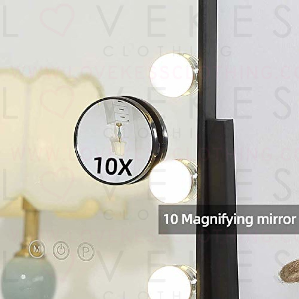 FENCHILIN Hollywood Mirror with Light Large Lighted Makeup Mirror Vanity Makeup Mirror Smart Touch Control 3Colors Dimable Light Detachable 10X Magnification 360°Rotation(Black)