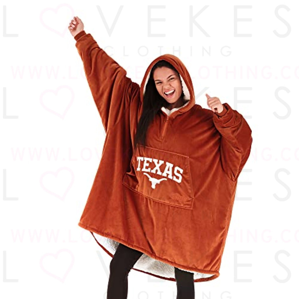 THE COMFY Original Quarter-Zip | University of Texas Logo & Insignia | Oversized Microfiber & Sherpa Wearable Blanket with Zipper, Seen On Shark Tank, One Size Fits All