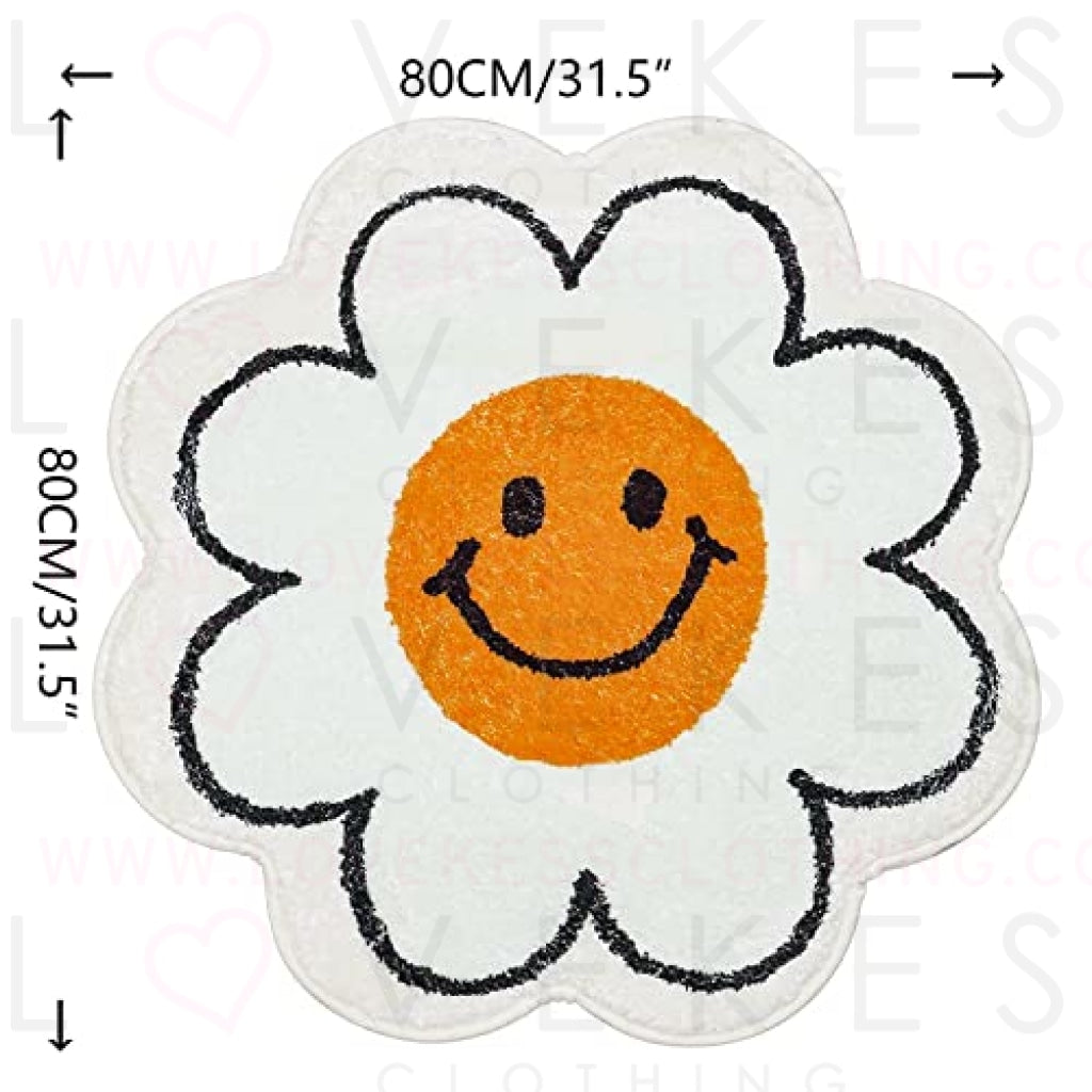 FOMAILE Smiley Face Rug Sunflower Rug Cute Bath Mat Strong Water Absorption Bath Rug Super Absorbent and Fluffy Mat Machine Washable Bahtub Mats for Shower, Tub, Bedroom 31.5IN