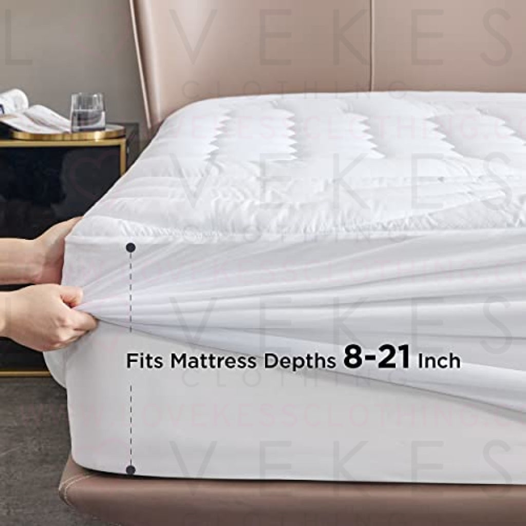 Bedsure Twin XL Mattress Pad Deep Pocket Pillow Top Mattress Topper Quilted Fitted Mattress Cover Extra Long Stretches up to 18 Inches Deep, White,Machine Washable Mattress Protector
