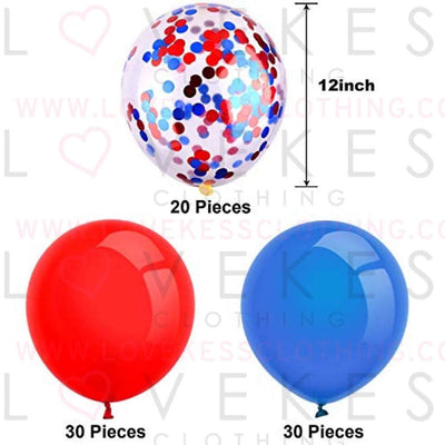 80 Pieces 12 Inch Confetti Latex Balloons Metallic Party Balloons for Christmas Halloween Valentine's Day 4th July Wedding Birthday Baby Shower Mardi Gras (Red, Blue)