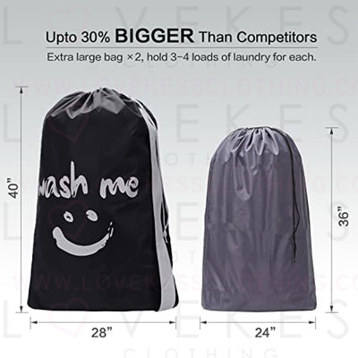 HOMEST 2 Pack XL Wash Me Travel Laundry Bag, Machine Washable Dirty Clothes Organizer, Large Enough to Hold 4 Loads of Laundry, Easy Fit a Laundry Hamper or Basket
