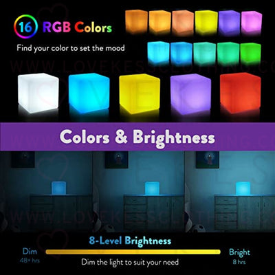 [16 RGB Colors 4 Modes] Mr.Go Waterproof Rechargeable LED Color-Changing Light Cube 8" | Dimmable Soothing Mood Lamp w/ Remote | Ideal for Home Patio Party Accent Ambient & Decorative Lighting