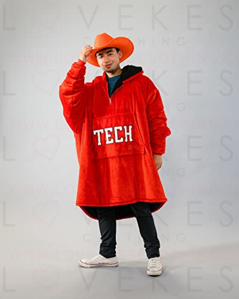 THE COMFY Original Quarter-Zip | Texas Tech University Logo & Insignia | Oversized Microfiber & Sherpa Wearable Blanket with Zipper, Seen On Shark Tank, One Size Fits All