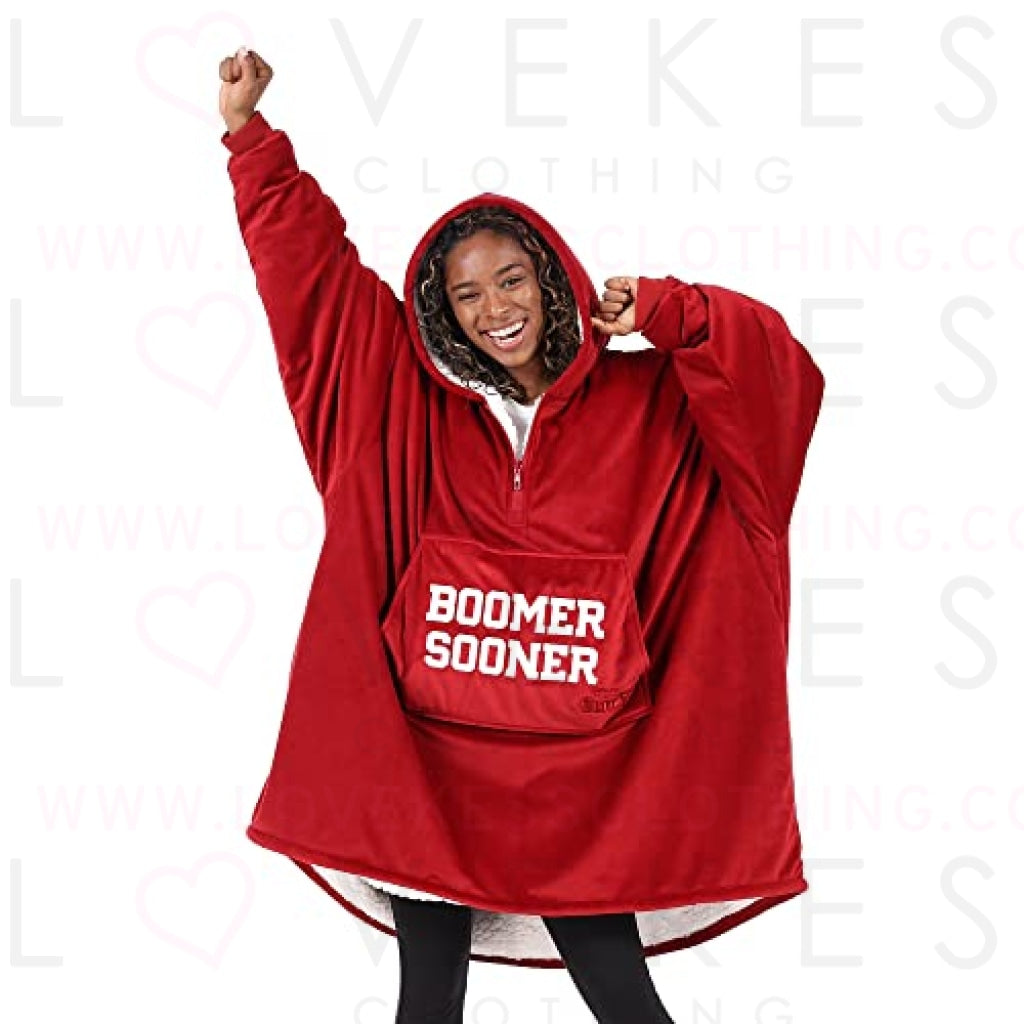 THE COMFY Original Quarter-Zip | University of Oklahoma Logo & Insignia | Oversized Microfiber & Sherpa Wearable Blanket with Zipper, Seen On Shark Tank, One Size Fits All