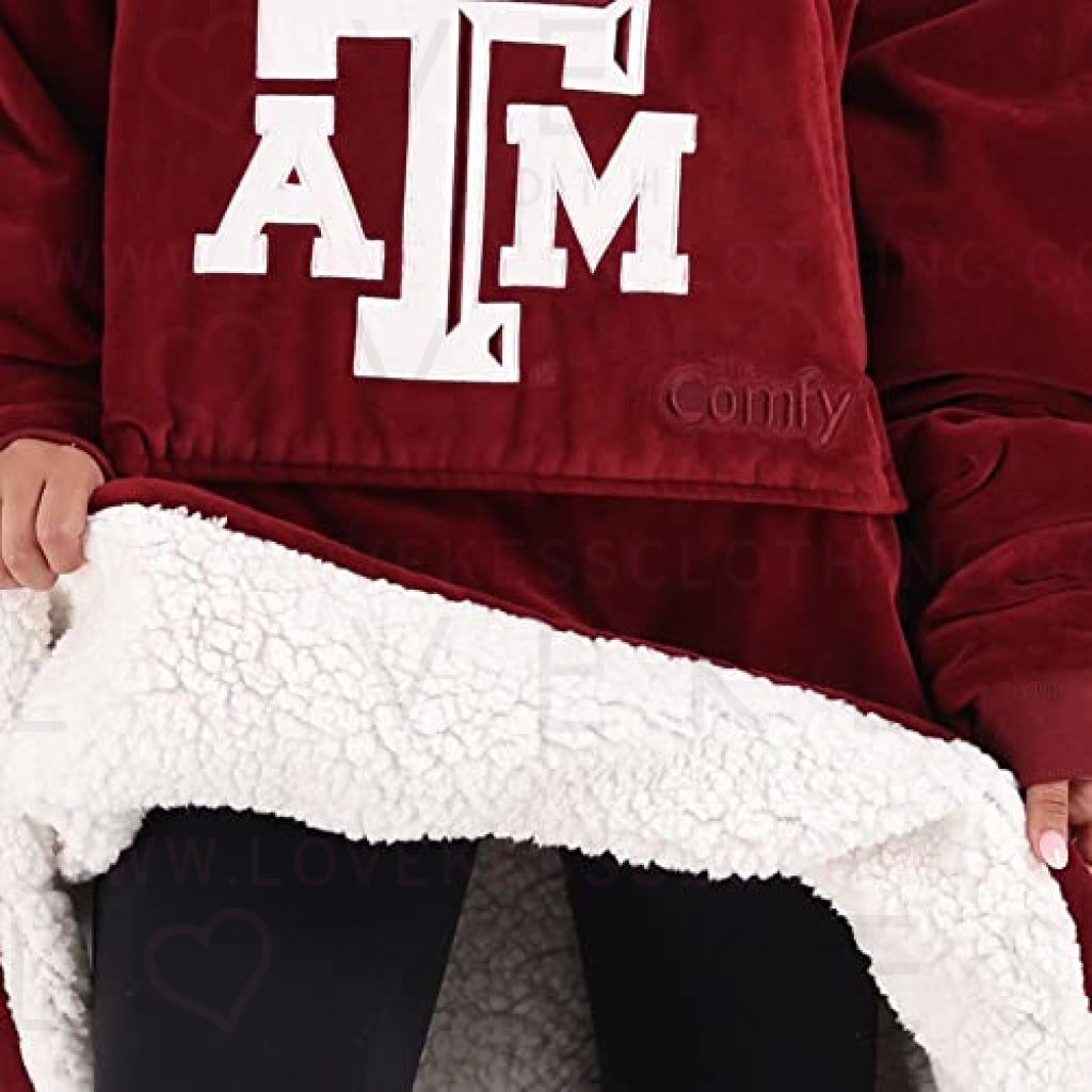 THE COMFY Original Quarter-Zip | Texas A&M University Logo & Insignia | Oversized Microfiber & Sherpa Wearable Blanket with Zipper, Seen On Shark Tank, One Size Fits All