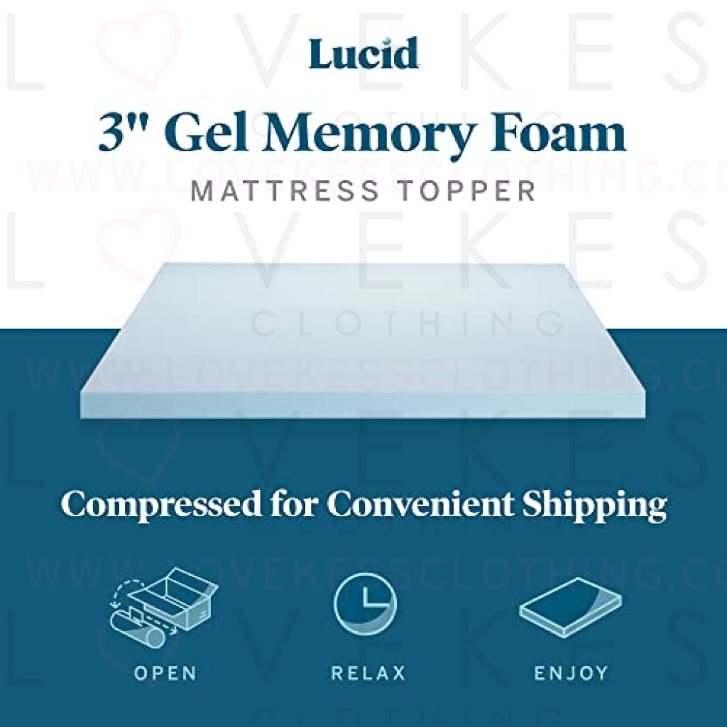 Lucid 3 Inch Mattress Topper Twin XL - Gel Infused Memory Foam – Memory Foam Mattress Topper Twin XL – Ventilated Design – CertiPur Certified