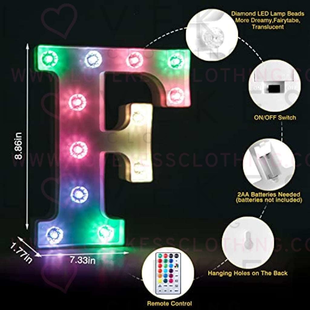 Colorful Light up Letters Led Marquee Letter Lights with Remote 18 Colors Letters with Lights for Wedding Birthday Party Lamp Christmas Home Bar Decoration - Diamond Design Battery Powered - F