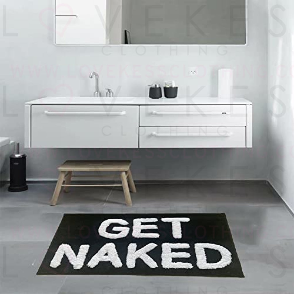 Get Naked Black & White Bath Mat Backing Water Absorbent Bathroom