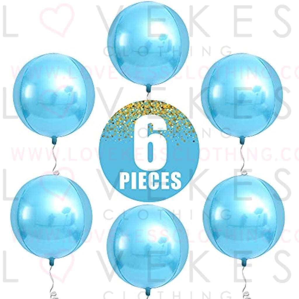 Big, Metallic Blue Balloons Set - 22 Inch, Pack of 6 | 360 Degree 4D Sphere Blue Mylar Balloons for Baby Shower, Gender Reveal | Baby Blue Metallic Balloons | Sky Blue Foil Balloons for Birthday Party