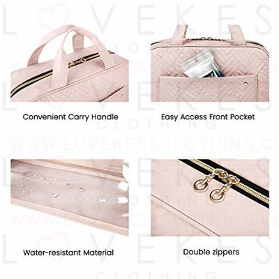 BAGSMART Toiletry Bag Travel Bag with hanging hook, Water-resistant Makeup Cosmetic Bag Travel Organizer for Accessories, Shampoo, Full Sized Container, Toiletries, Soft Pink